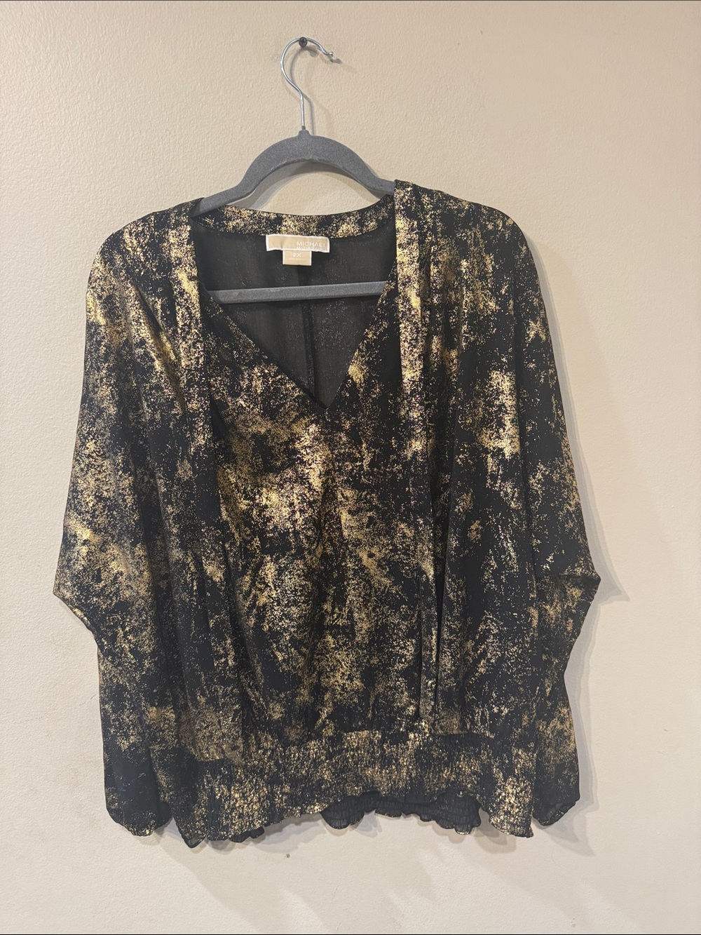 MICHAEL Michael Kors black & gold metallic foil print speckled women's top 2X